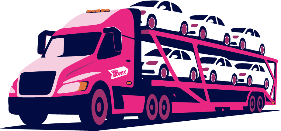 Illustration of a WeMoveX carrier transporting cars and SUVs